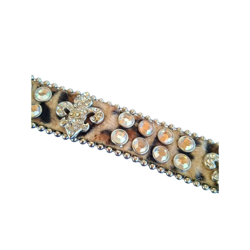 Nacona Leather Girls size 22 Western Rhinestone Bling Leopard Print Cowgirl Belt